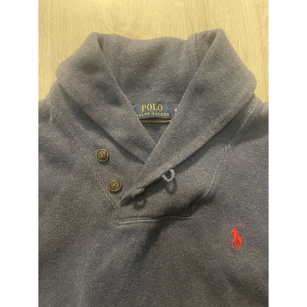 POLO RALPH LAUREN Men Funnel Neck Jumper Pullover Sweater Size M Blue - Picture 7 of 10